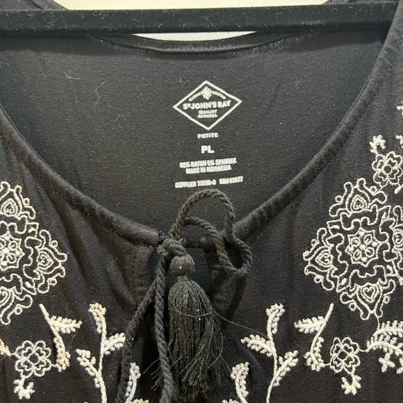 St John’s Bay Black Large Petite Tank Maxi Dress Tassels Tie Embroidered - Picture 2 of 7